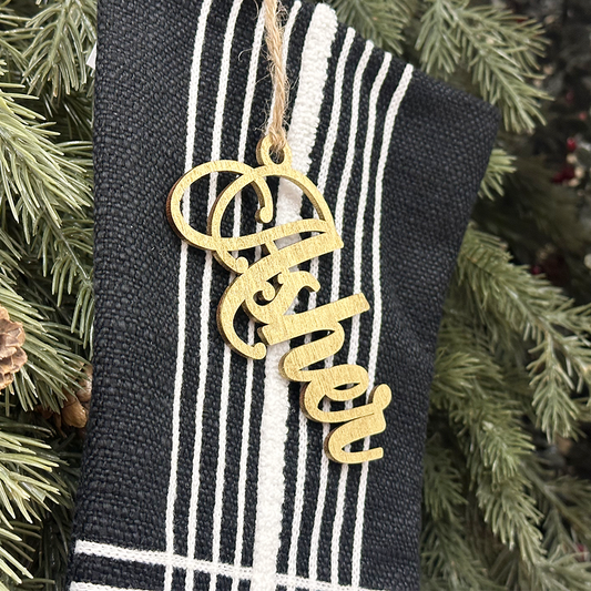 Custom Green Wooden Stocking Name