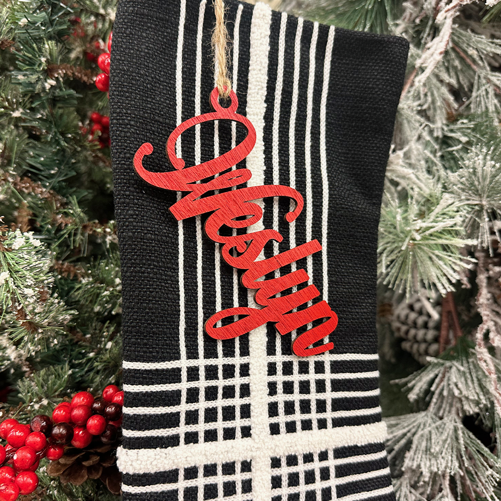 Custom Green Wooden Stocking Name