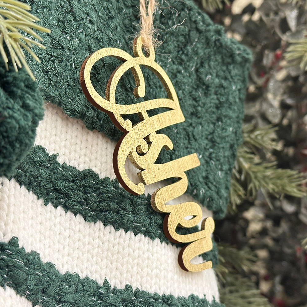 Custom Green Wooden Stocking Name