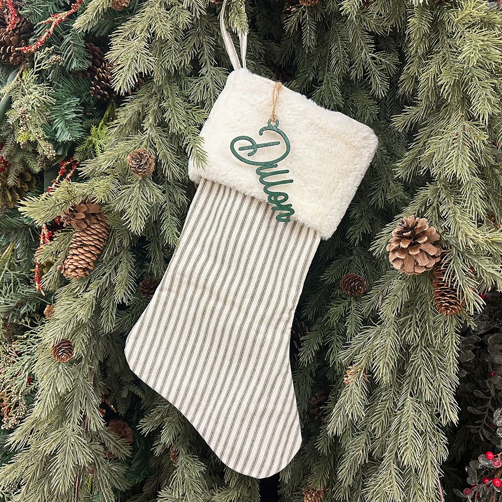 Custom Green Wooden Stocking Name
