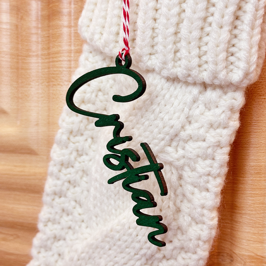 Custom Green Wooden Stocking Name