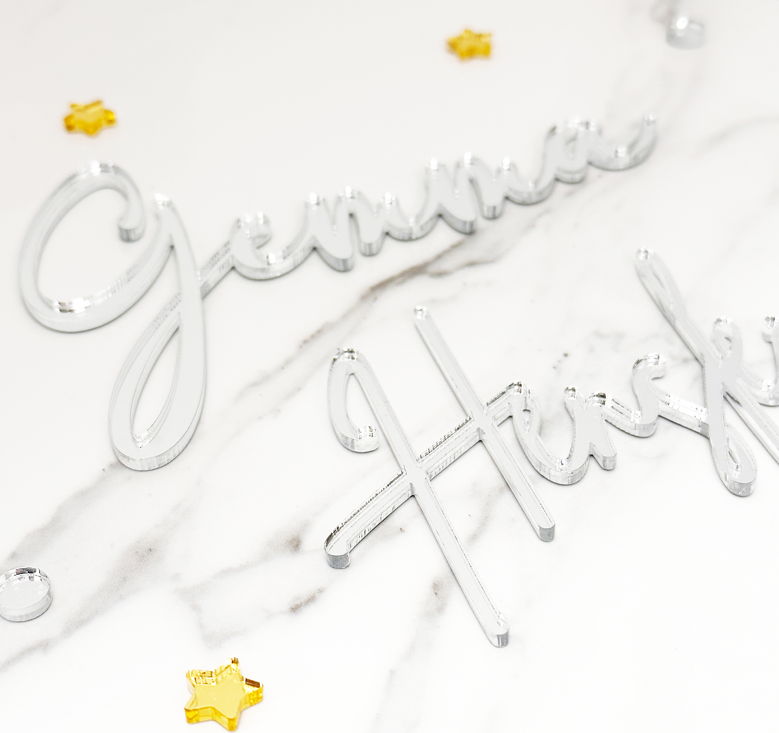 Custom Silver Acrylic Cake Name