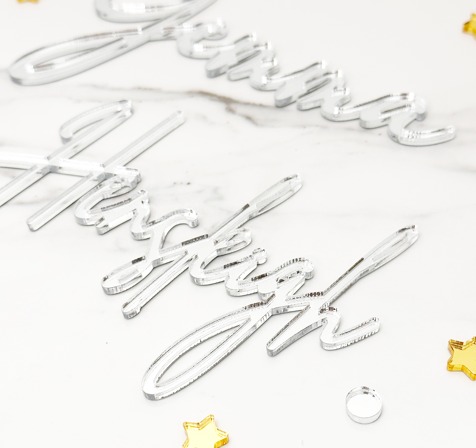 Custom Silver Acrylic Cake Name