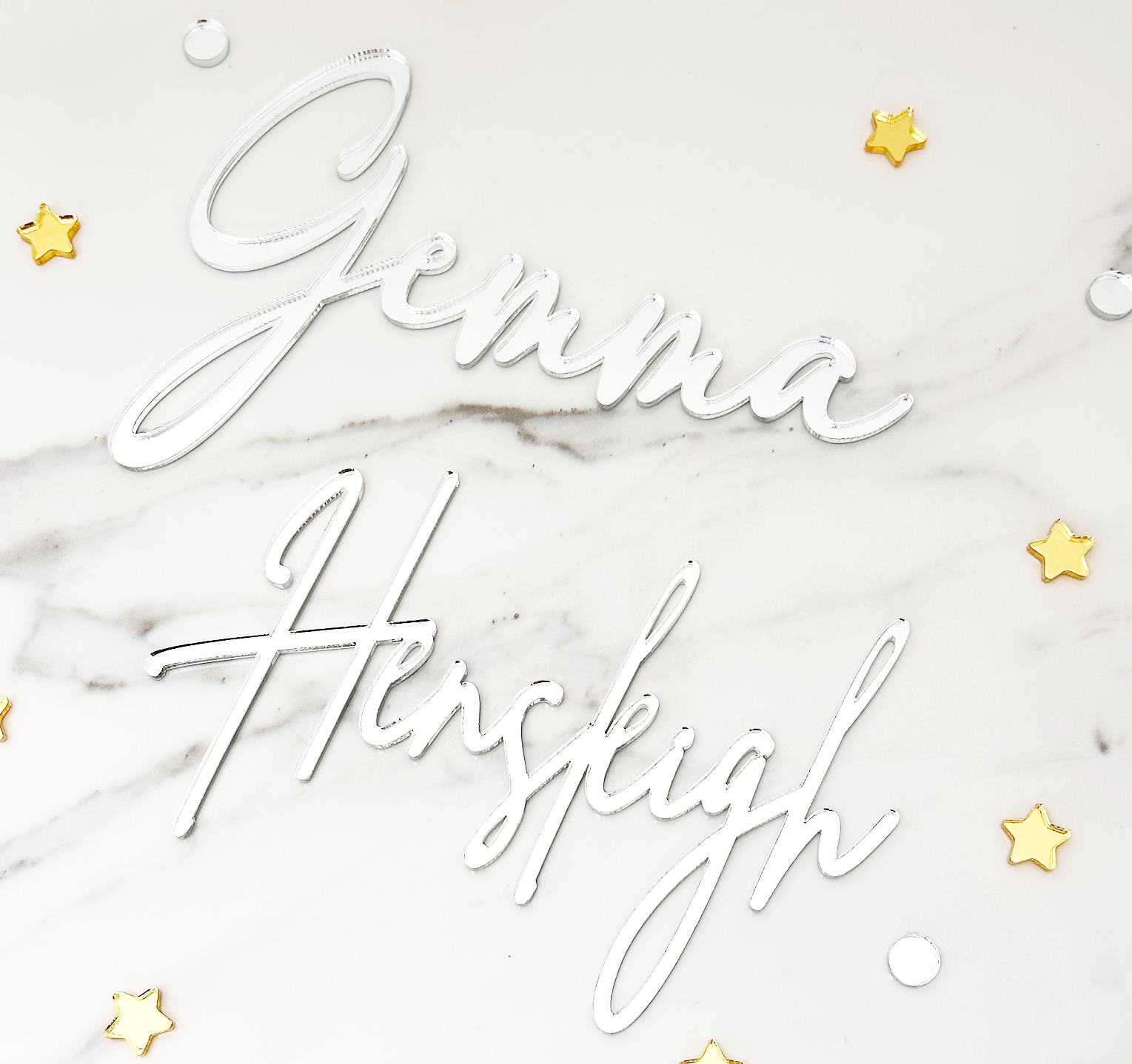 Custom Silver Acrylic Cake Name